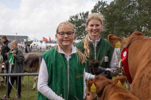 Stemningsbilleder - Glæde og stolthed lyser ud af disse to piger, der lige har fået en fløjplads med farmands ko med kalv.